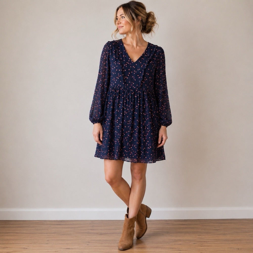 Hush Fit & Flare Dress 14 Dark Floral V Neck Everyday Feminine Romantic